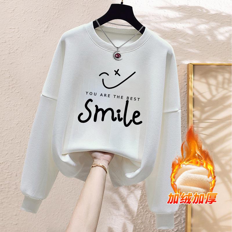 Autumn and winter velvet thickened trendy letter hoodless sweater women's pure cotton oversize Korean version of student loose coat