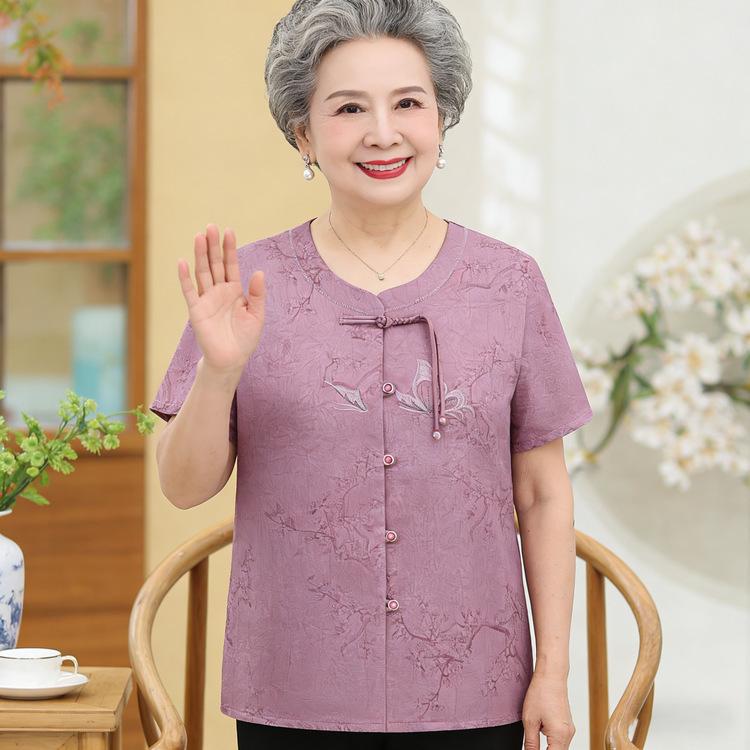 

Women s Summer Short Sleeve Top Set for Middle-Aged & Elderly Moms and Grandmas XL for 80-105 jin фиолетовый