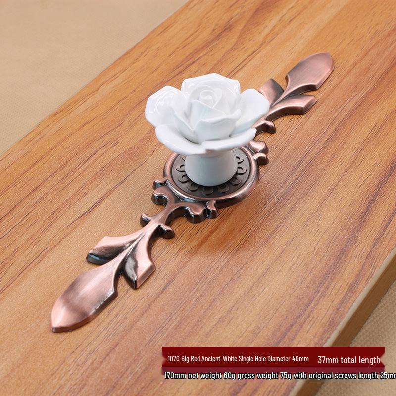 Antique Bronze Rose Ceramic Greenish White Pumpkin Handle for Kitchen Cabinet Wardrobe