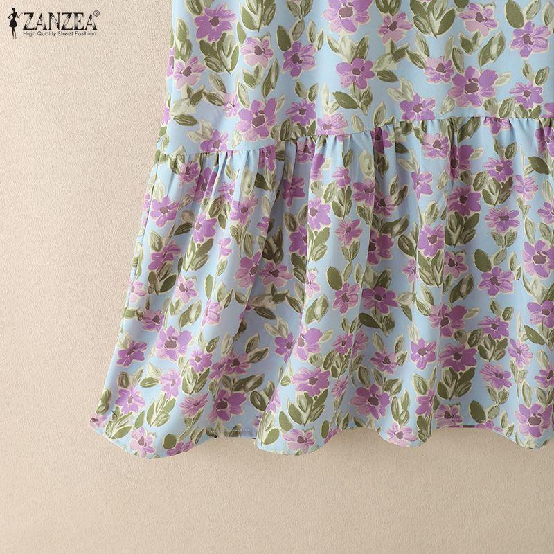 ZANZEA Women Casual Round Neck Summer Floral Print Short Sleeve Dress