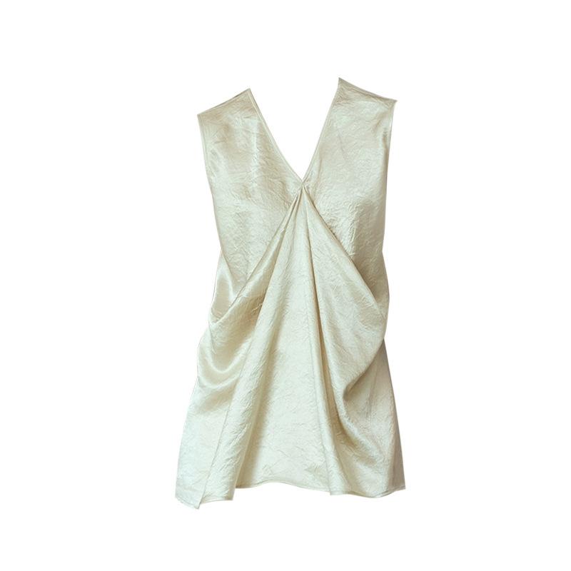 Temperament Spice Girl Texture V-neck Sleeveless Vest Top Women's Summer Fashionable Old Money Style Loose and Thin Chic Shirt