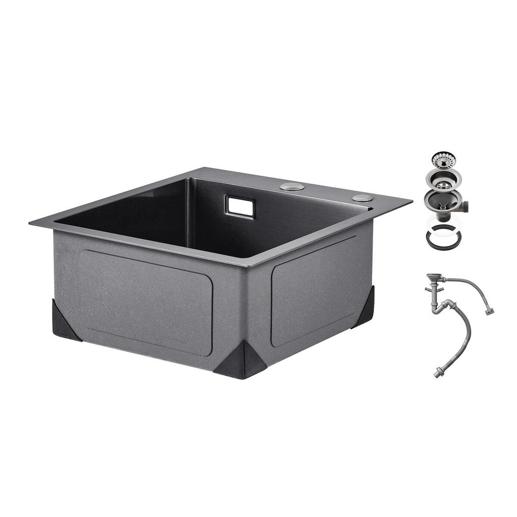 40cm Kitchen Sink Topmount Single Bowl Drop-In Basin Stainless Steel Black