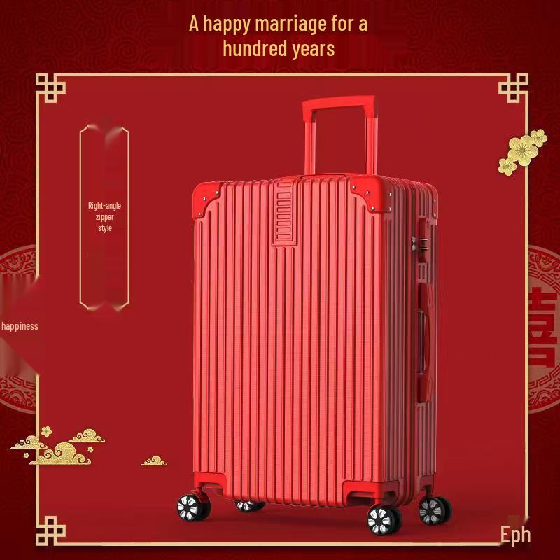 

Красный кожаный свадебный сундук для приданого с замком - Женский чемодан на колесиках Zipper Style【Single Box】Festive Red