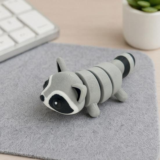 DYS 3D Printed Raccoon Figurine Decoration with Movable Joints, Cute Articulated Animal Desktop Ornament, Stress Relief Toy for Home Office