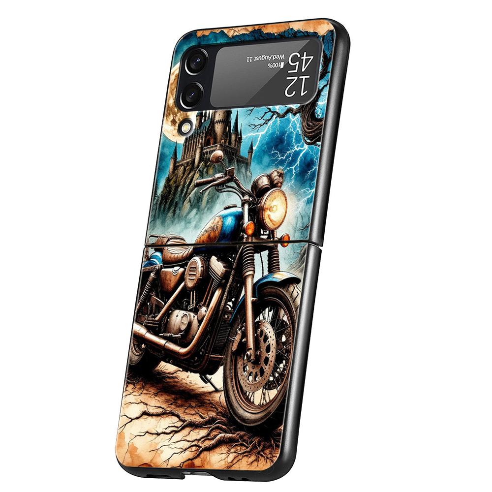 

Hard PC Phone Case For Samsung Galaxy Z Flip 7 6 5 4 Black Cover For Galaxy Z Flip 3 Foldable Colors Vintage Motorcycle Painted Z Flip 4