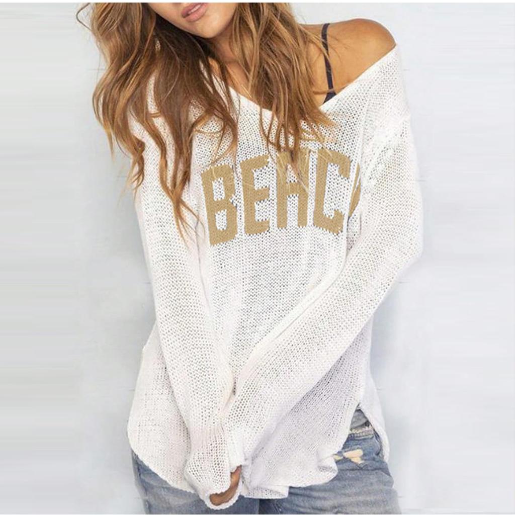 Women V Neck Hollow Knit Crochet Pullover Sweater Loose Fit Lightweight Top Casual Beach Pullover Knitted Blouse