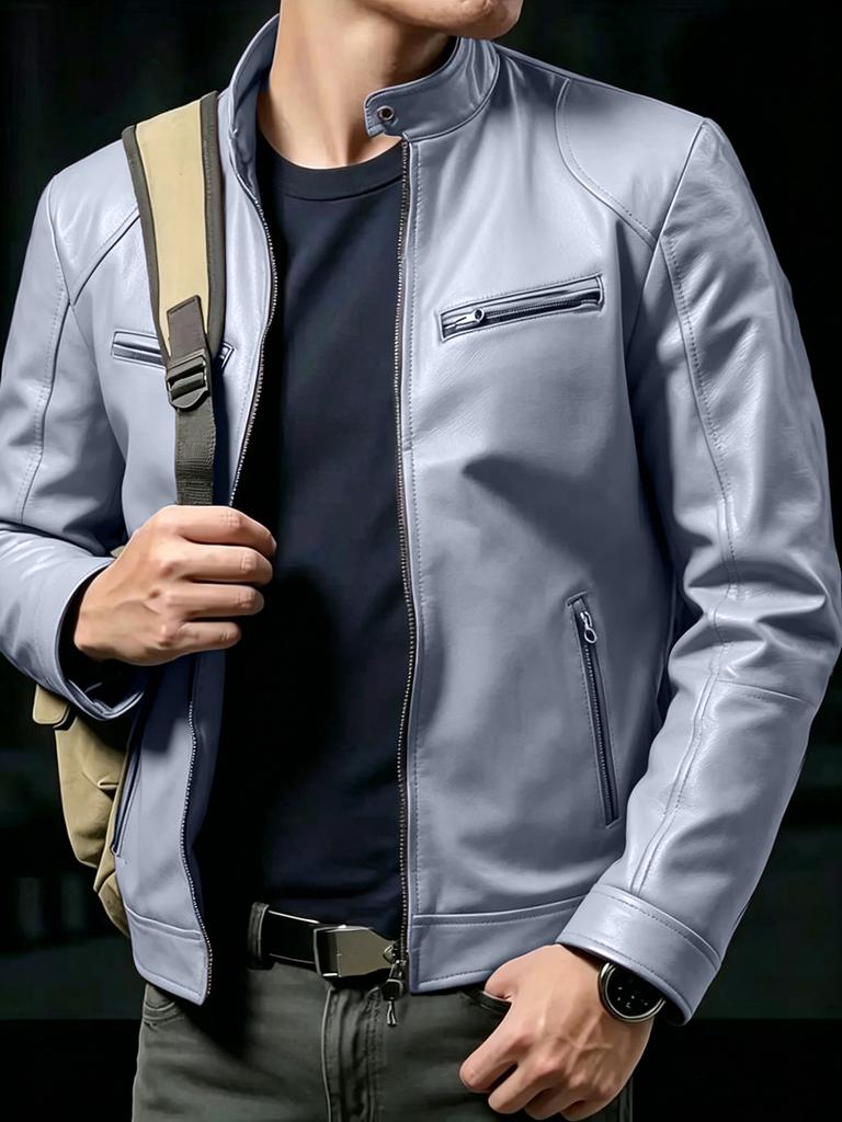 New men's slim-fit PU leather jacket stand-up collar locomotive jacket spring and autumn fashion trendy coat