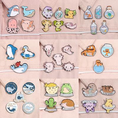 3-10pcs/set Cute Marine Creatures Collection Enamel Pins Axolotl Sharks Cartoon Animal Brooch Lapel Badge Jewelry Gifts for Kids