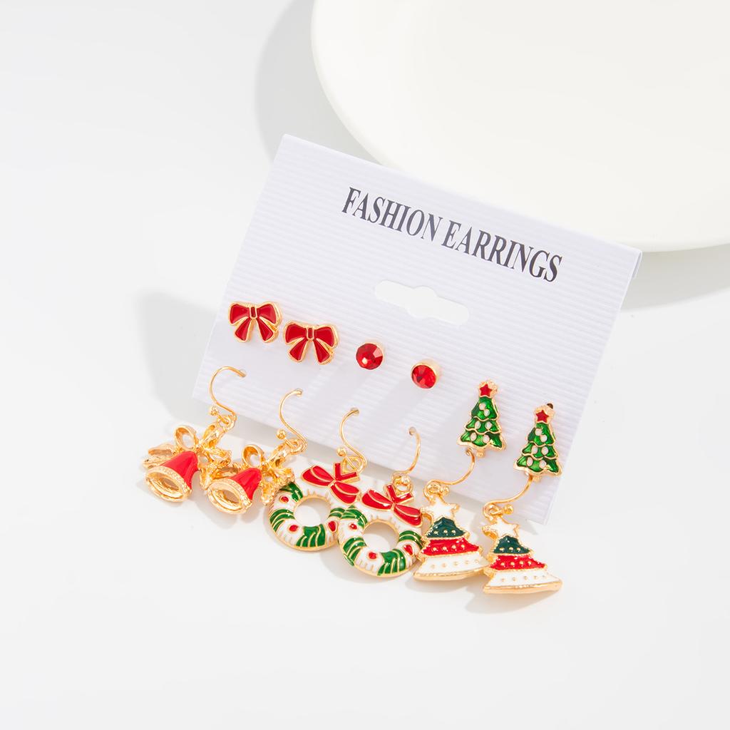 Cartoon Dripping Elk Santa Holiday Stud Earrings, Christmas Snowflake Bell Earrings Set