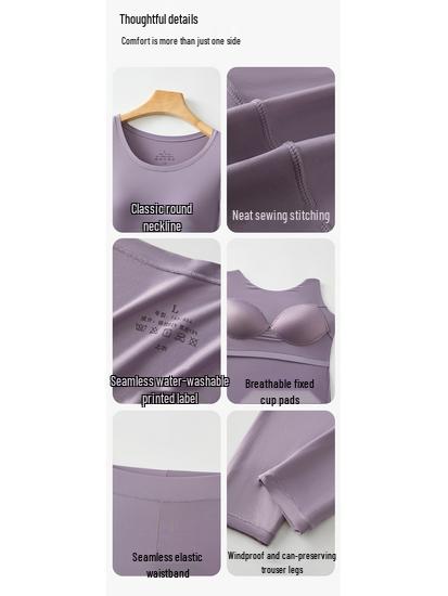 Fixed Cup 5.0 Ultra-Thin Seamless Warm Women's Underwear Set with Built-In Bra, Base Layer for Autumn.