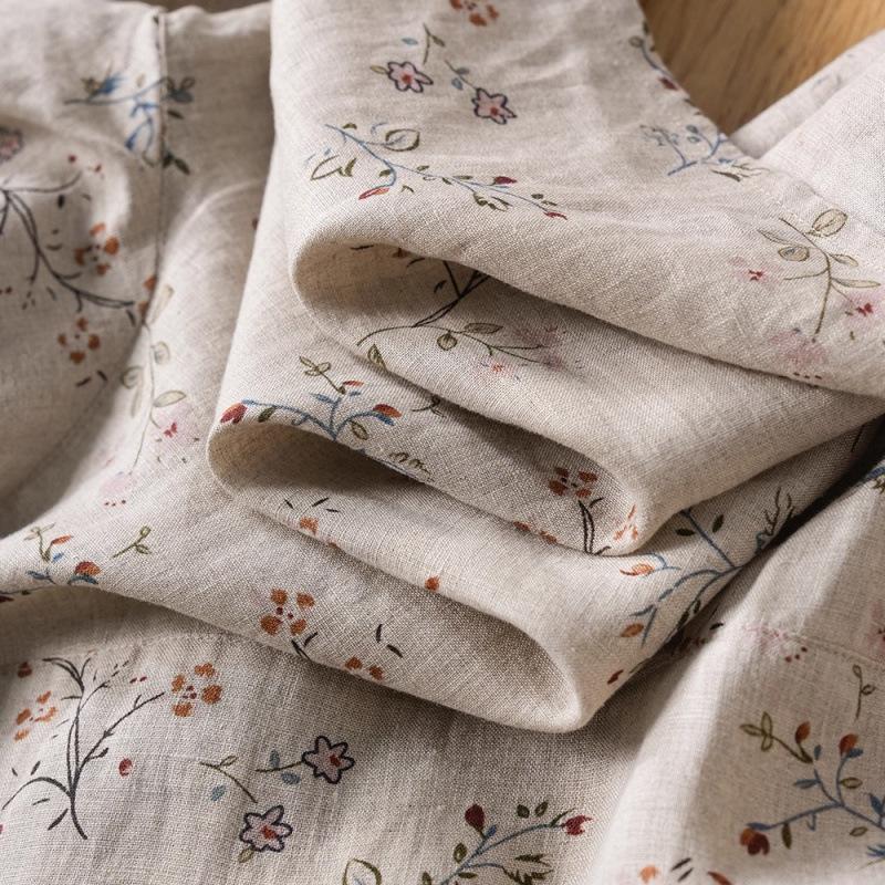 1116 Summer New Cotton and Linen Short-sleeved Shirt Women's Literary Retro Printed Top Summer Versatile Literary Shirt Women