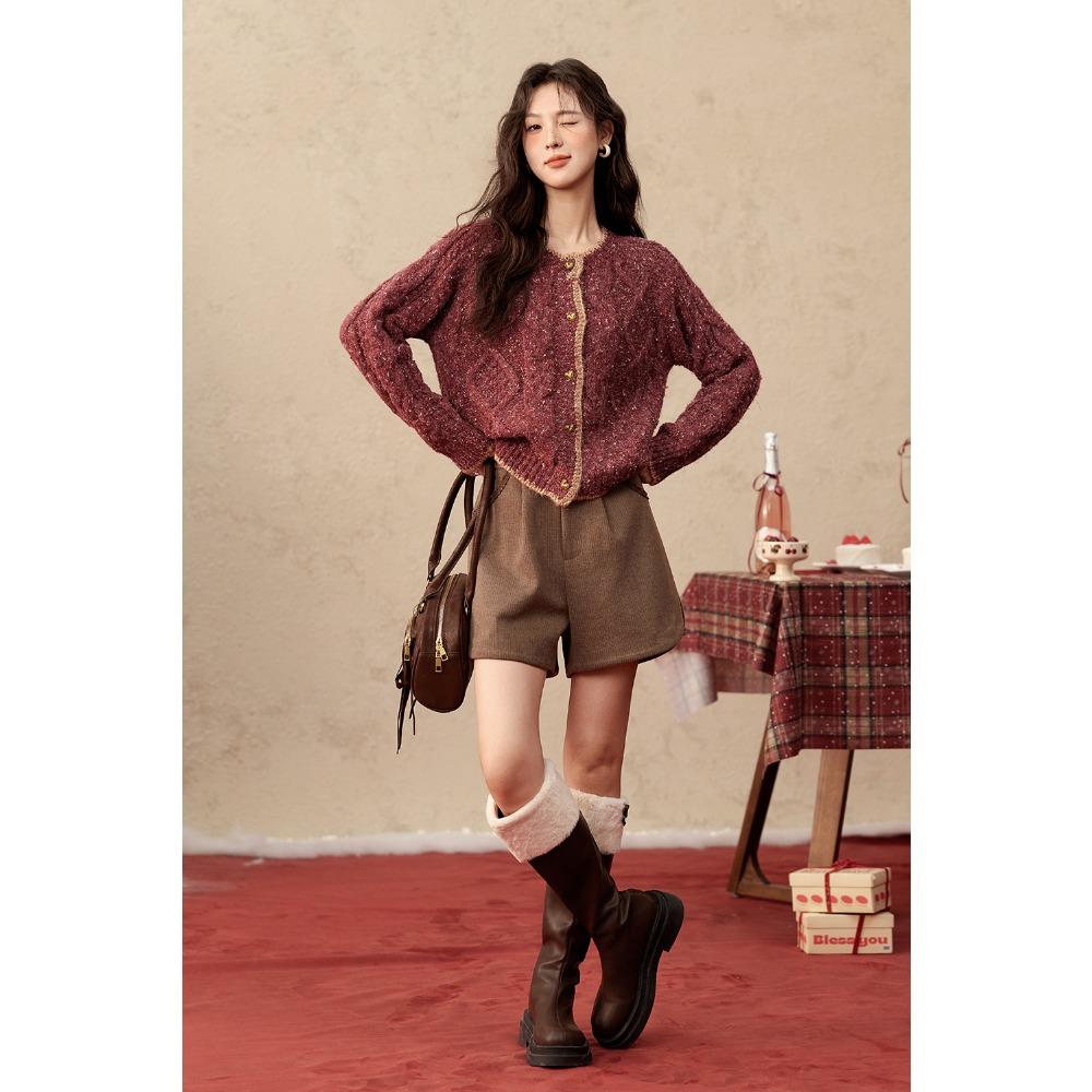 MISHOW Wine Red Cardigan Women Winter New Fashion Long Sleeve Sweater Jacket Loose Round Neck Tops Female MXD56Z0972