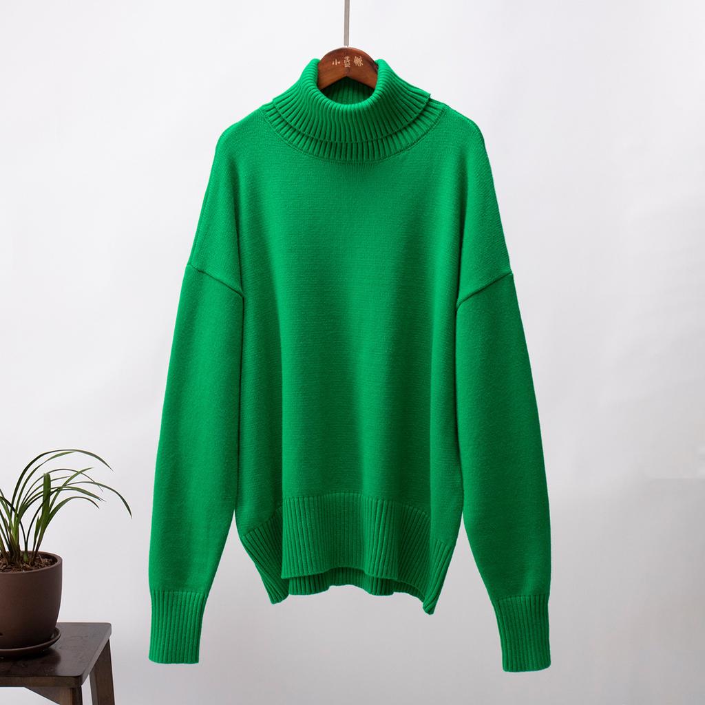 Solid Colour High Neck Sweater Autumn Winter Comfortable Loose Classic Versatile Pullover Sweater Luxurious Relaxed-fit Slimming and Versatile Top