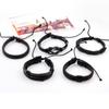 5Pcs/Set Men Fashion Leather Wax Rope Braided Bracelet