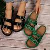 Women's Slippers 2024 Brand Plus Size Fashionable Sequin Flat Shoes New Belt Buckle Exposed Toe Outdoor Casual Women's Slippers