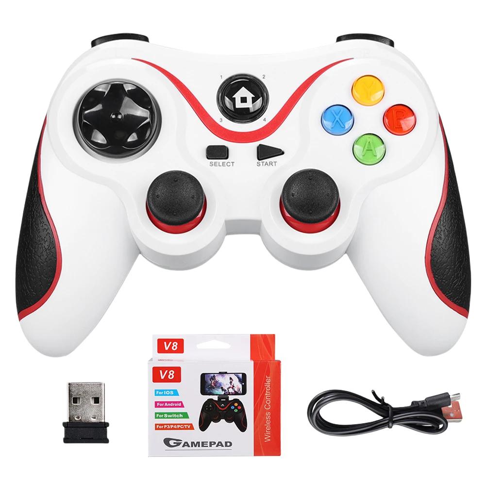 V8 Wireless Game Controller 24G Dual Vibration Gamepad Compatible with Android iOS PC PS3 Switch Mobile Phone Long Battery Life