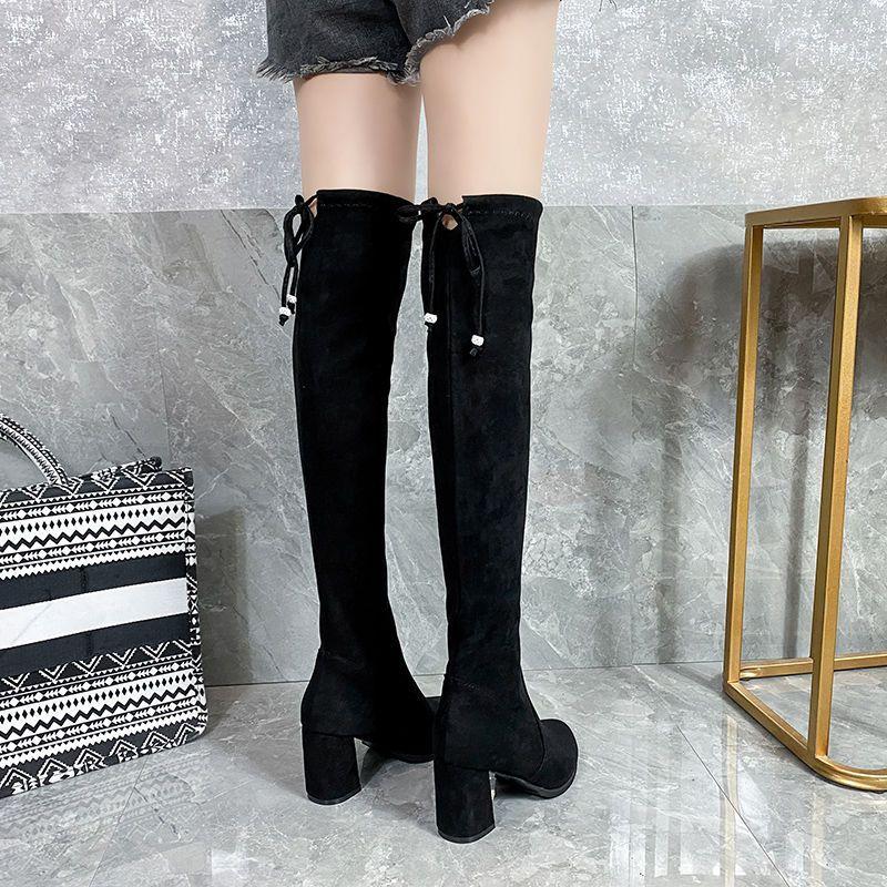 Pantofi de damă cu toc înalt până la genunchi cu fermoar, elastic, cu croială slim, cizme de iarnă, cu blană și pline de elasticitate, pantofi multifuncționali pentru femei