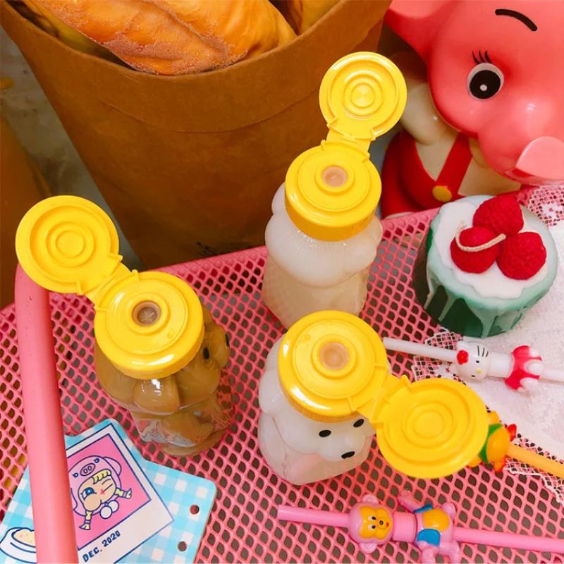 Cute Creative Portable Water Bottle Student Personalized Straw Traveling Plastic Cup Bear Transparent Bottle Child Water Bottles
