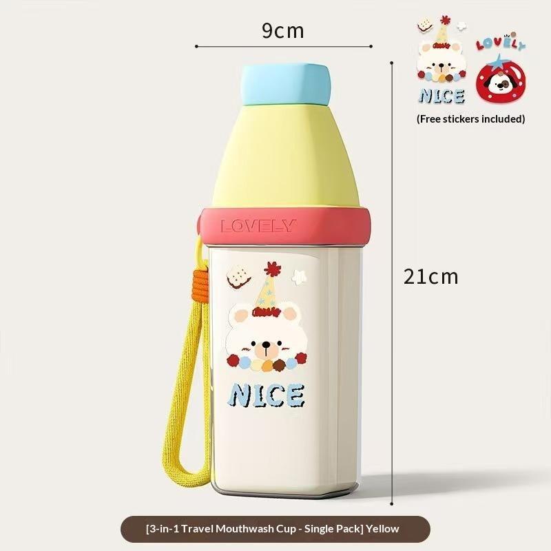 3 In 1 Plastic Toothbrush Cup Large Capacity Cartoon Print Portable Toothpaste Storage Case for Travel Trips