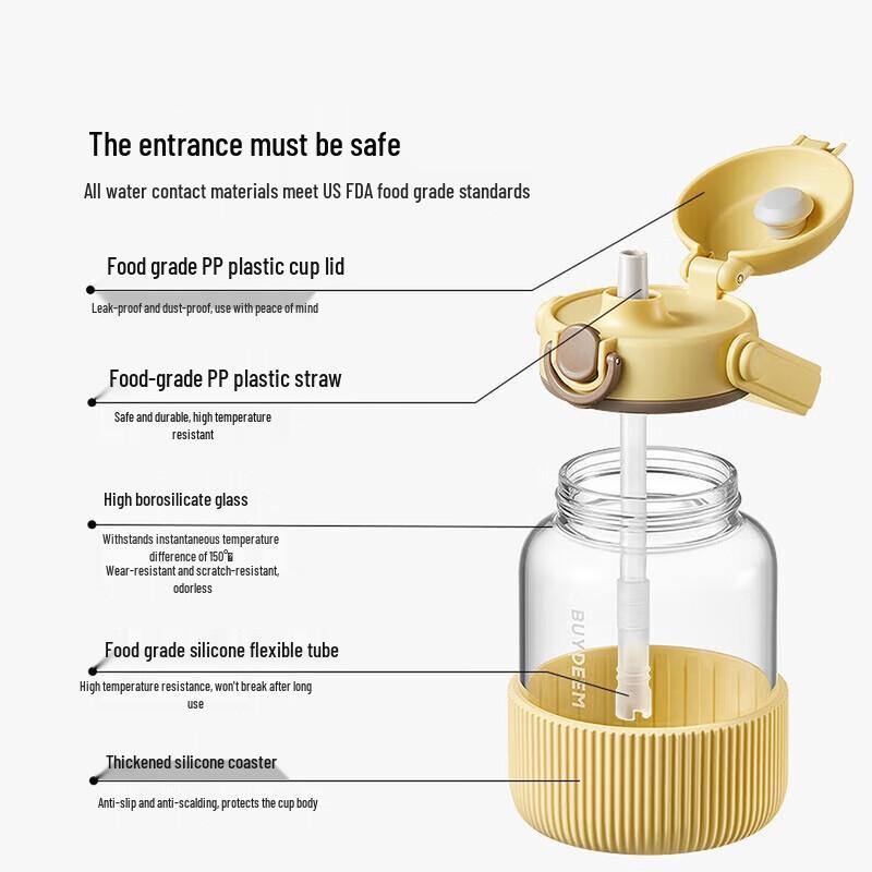 Buydeem Large Capacity Glass Water Bottle with Straw