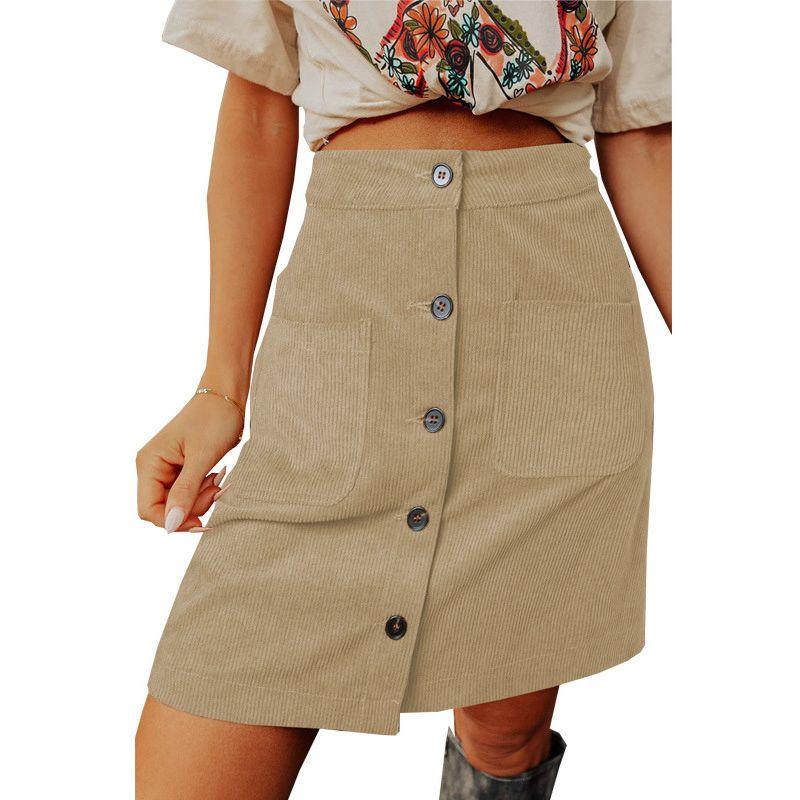 Solid Color Buckle Belt Pocket Waist Skirt Solid Buckle Sheath Skirt