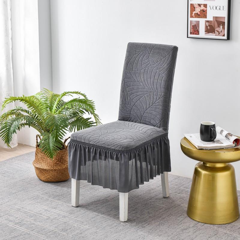 Waterproof Jacquard Chair Cover With Skirt Elastic Solid Color Chair Covers For Home Living Room El