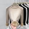 Fleece and Thickened Integrated Fleece Sweater Women's Soft Waxy Semi-turtleneck Bottoming Shirt Autumn and Winter Fish Bone Design Sense Inner Top