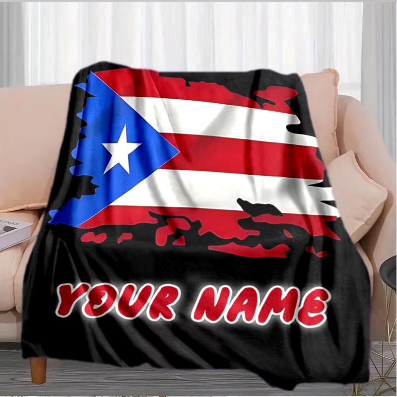 1PC Custom Name Puerto Rican Pride outdooor Flannel blankets Throw Blanket All-Season Throw Gift Bedspread for Couch, Bed, Camping Holiday Birthday gi