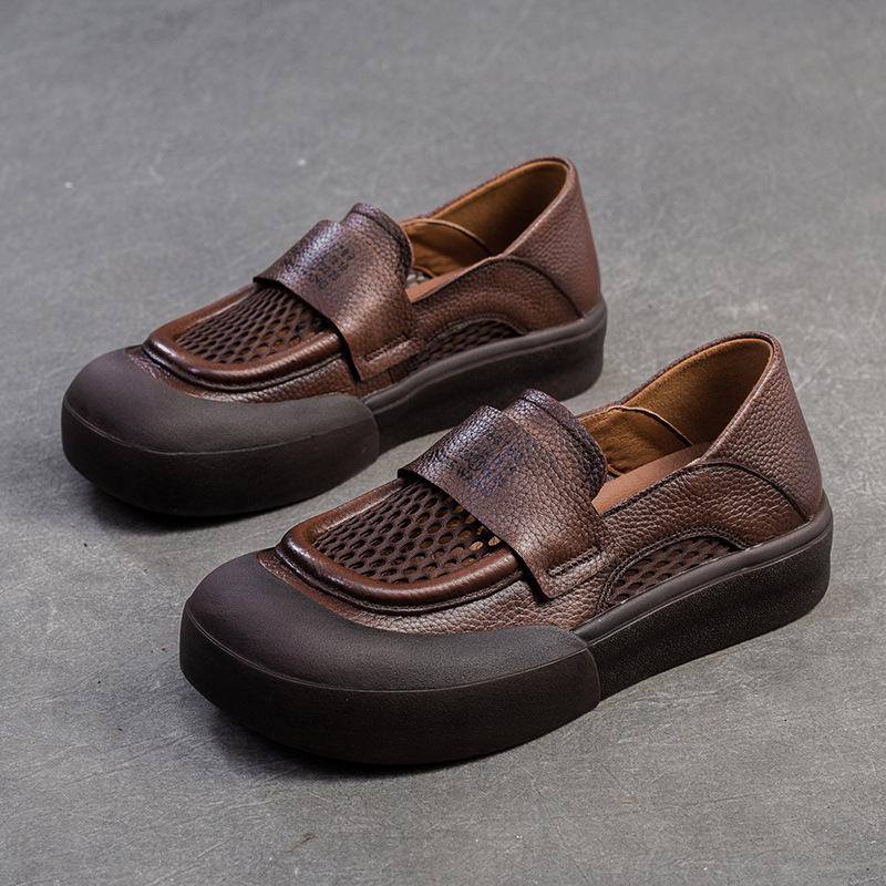 

Johnature универсальные дышащие сетчатые туфли на плоской подошве, удобные сандалии из натуральной кожи в стиле ретро, ​​женские туфли без шнуровки 40 темно-коричневого