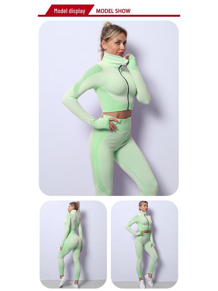 Seamless Yoga Set: Shockproof Sports Bra, Zipper Top, Quick-Dry High-Waist Hip-Lifting Pants