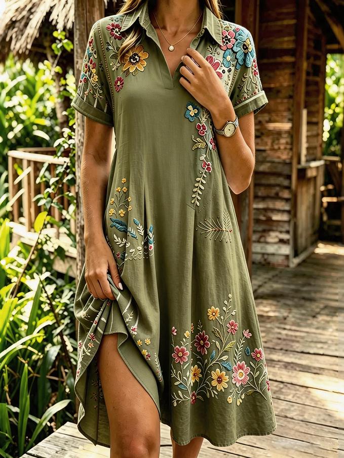 Bohemian 3D Print V-Neck Short-Sleeve Maxi Dress for Women