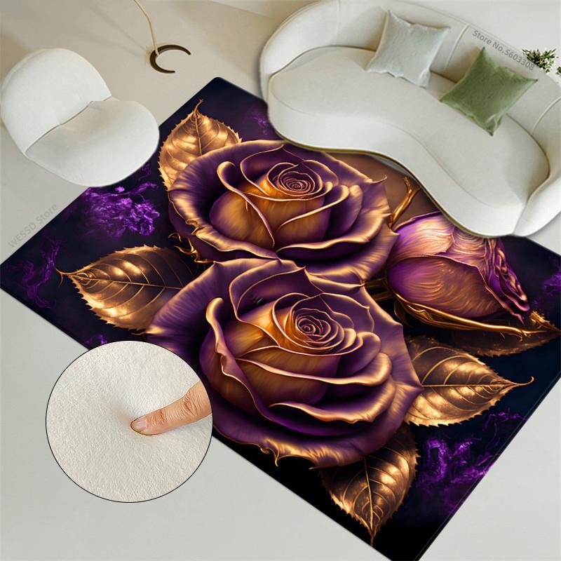 Tappeto floreale multicolore retrò in oro, decorazione per la stanza, tappeto da letto per donne, ragazze, tappetini in velluto morbido per la cucina, grandi dimensioni