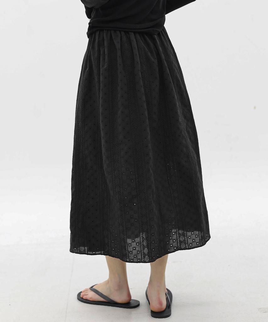 Keullaepeu Cotton Lace Elastic Waist Long Skirt_Black