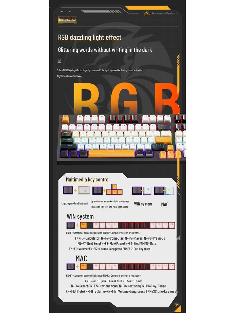 K98 Wired Mechanical Keyboard with Blue/Red/Brown Switches - Detachable Cable for PC, Laptop, Office, Gaming