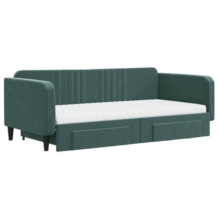 VidaXL Daybed and Trundle and Drawers Dark Green 100x200 Cm Velvet 3197144