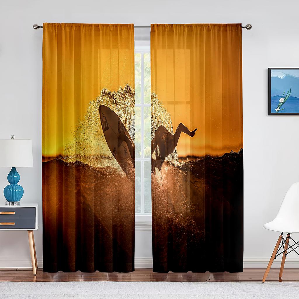 Ozeanwellen-Abenteuer Surfen Extremsport Tüllgardinen für Wohnzimmer Schlafzimmer Dekoration Transparente Voile-Fenstervorhänge Drapierungen
