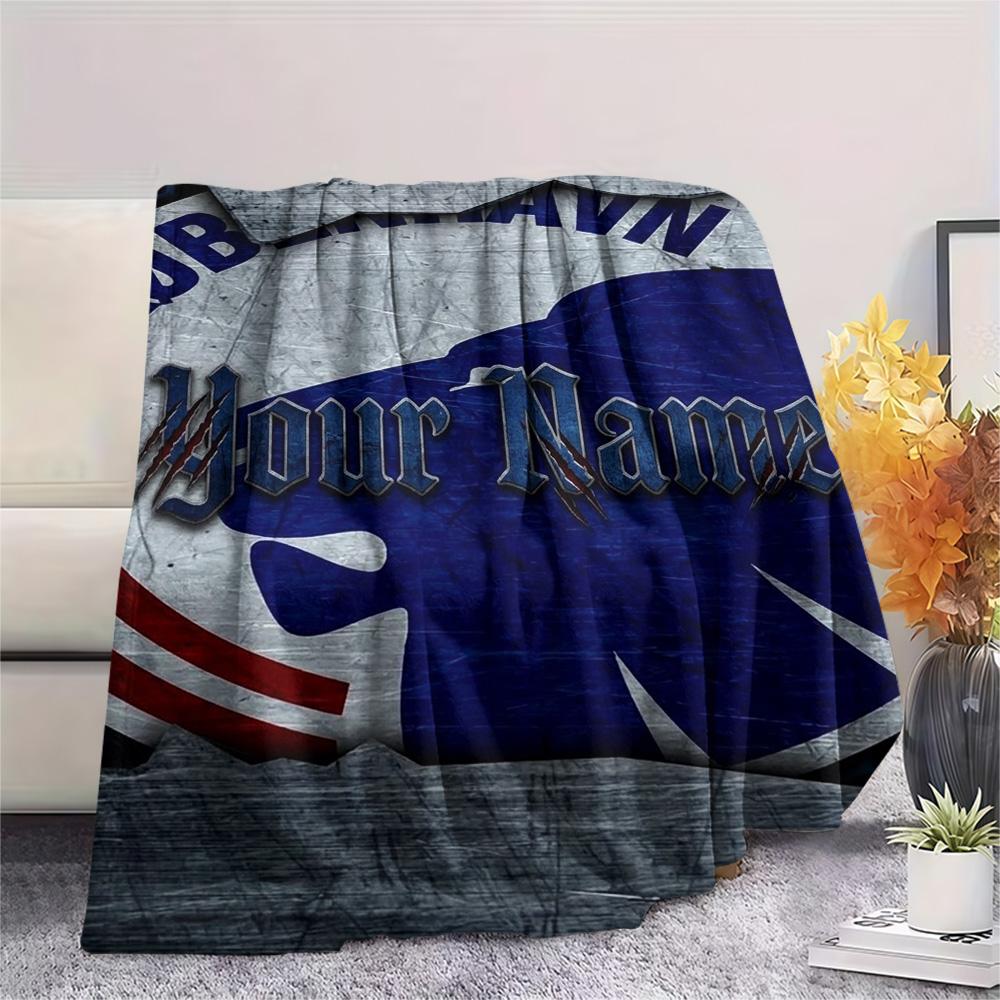 1PC Blue Claw Emblem Custom Name Patterned Flannel Blanket Suitable For All Seasons For Home Decor Warmth And Comfort Gifts Holiday Present