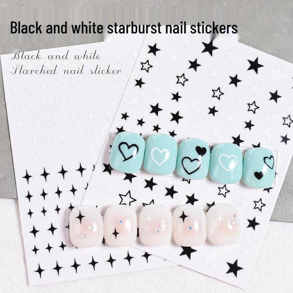 Black & White Nail Decals - Star, Heart, Bow Designs