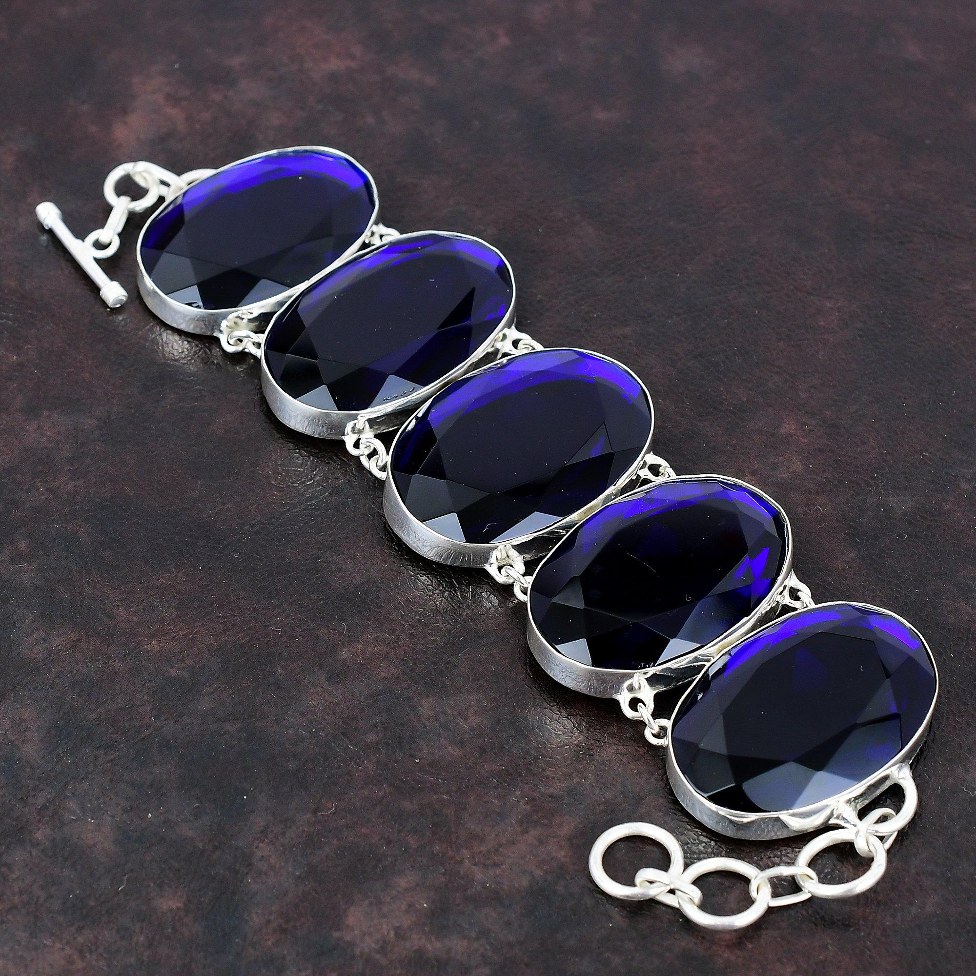 

Браслет из граненого танзанитового кварца, браслет из стерлингового серебра 925 пробы, ювелирные изделия ручной работы в стиле бохо, регулируемый браслет-цепочка, подарок для него, ювелирные изделия из драгоценных камней Adjustable