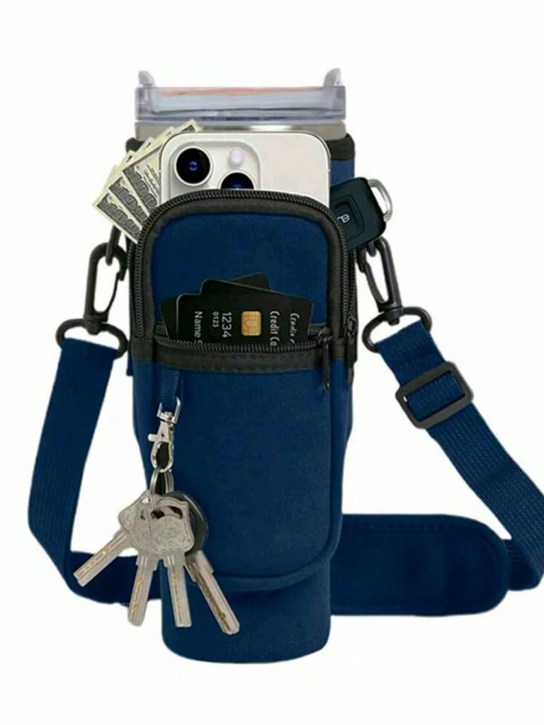 1PC Water Bottle Carrier Bag With Phone Pocket,Suitable For 40/30 Oz Tumbler With Handle With Adjustable Strap Bollus Hiking Travelling Camping