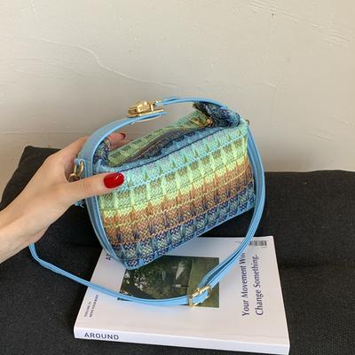 Nouveau sac petit arc-en-ciel multicolore en paille tressée pour le printemps et l'été, sac décontracté pour femmes, sac portable à bandoulière