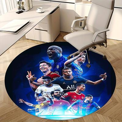Soccer Players,Football Legends Chair Mat Round Rug Office Carpet, Machine Washable, Non Slip, Suitable for Living Rooms, Bedrooms
