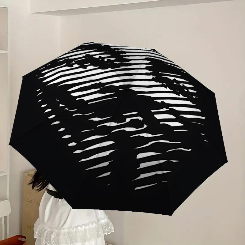 1pc Abstract Pattern Automatic Folding Umbrella] Durable Iron Frame & Rod, Portable Folding, Makes a Great Holiday Gift yy251016231