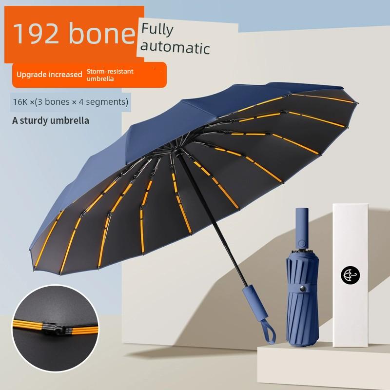 192 Bone Automatic Umbrella Increased thickened Reinforced Men Black Umbrella for Female Students for School