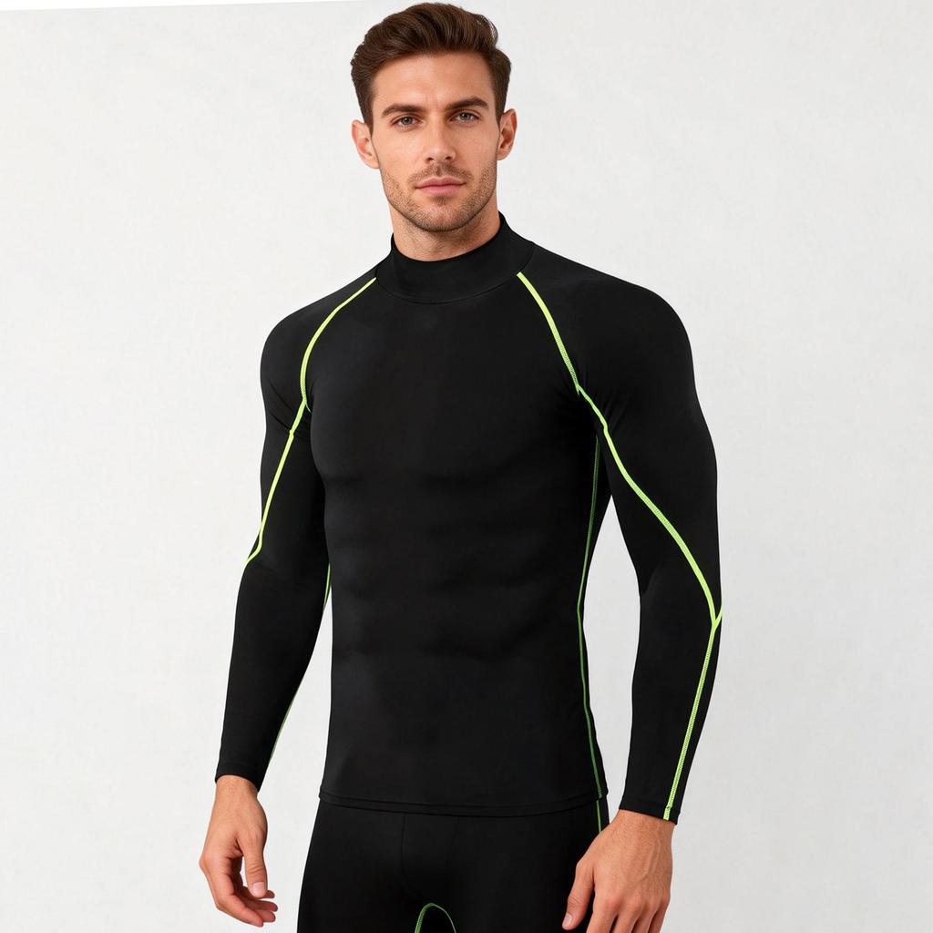 Heren Fitness Shirts Hoge Kraag Sneldrogend Compressie Lange Mouwen T‑Shirt Strakke Sport Top Voor Hardlopen Training Tops