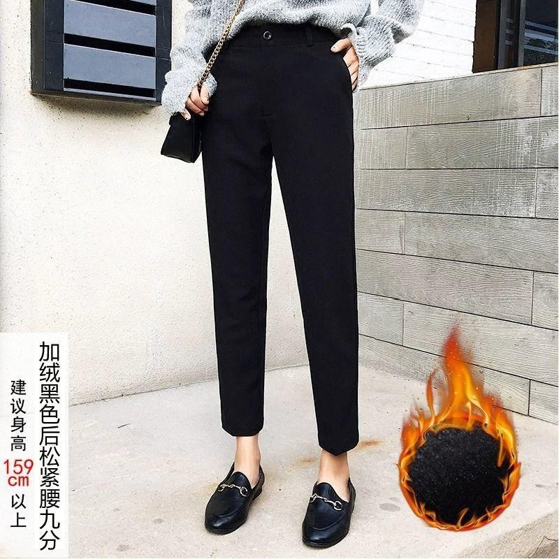 Gray Suit Pants Women's Spring and Autumn Fleece Thickened Large Size Small Thin Professional Straight Pants Pants Pipe Pants