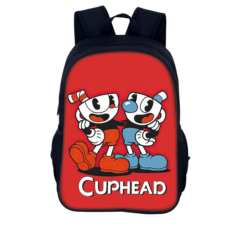 Cuphead Cartoon Backpack For Kids With Nylon Material And Spacious Design For School And Travel