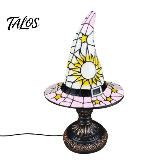 Talos Stained Glass Witch Hat Lamp, Table Lamp with Inline Switch, USB Powered Style Halloween for Bedroom Bookshelf Desk, Witches Gothic Decor Gift