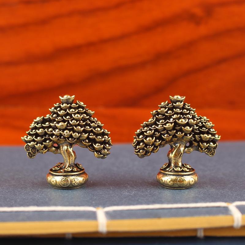 

Латунные украшения Дерево Фортуны Дерево в горшке Дерево-слиток Ретро латунные украшения Скульптура для гостиной офиса A