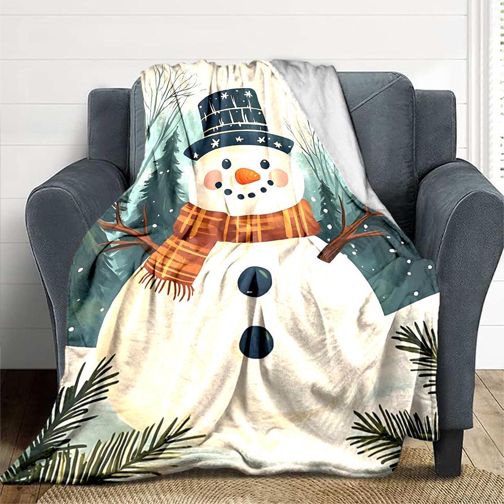 1pc Winter Snowman Blanket, Lightweight Flannel Throw Blanket for Sofa, Bed, Travel, Camping, Living Room, Office, Couch, Chair, and Bed